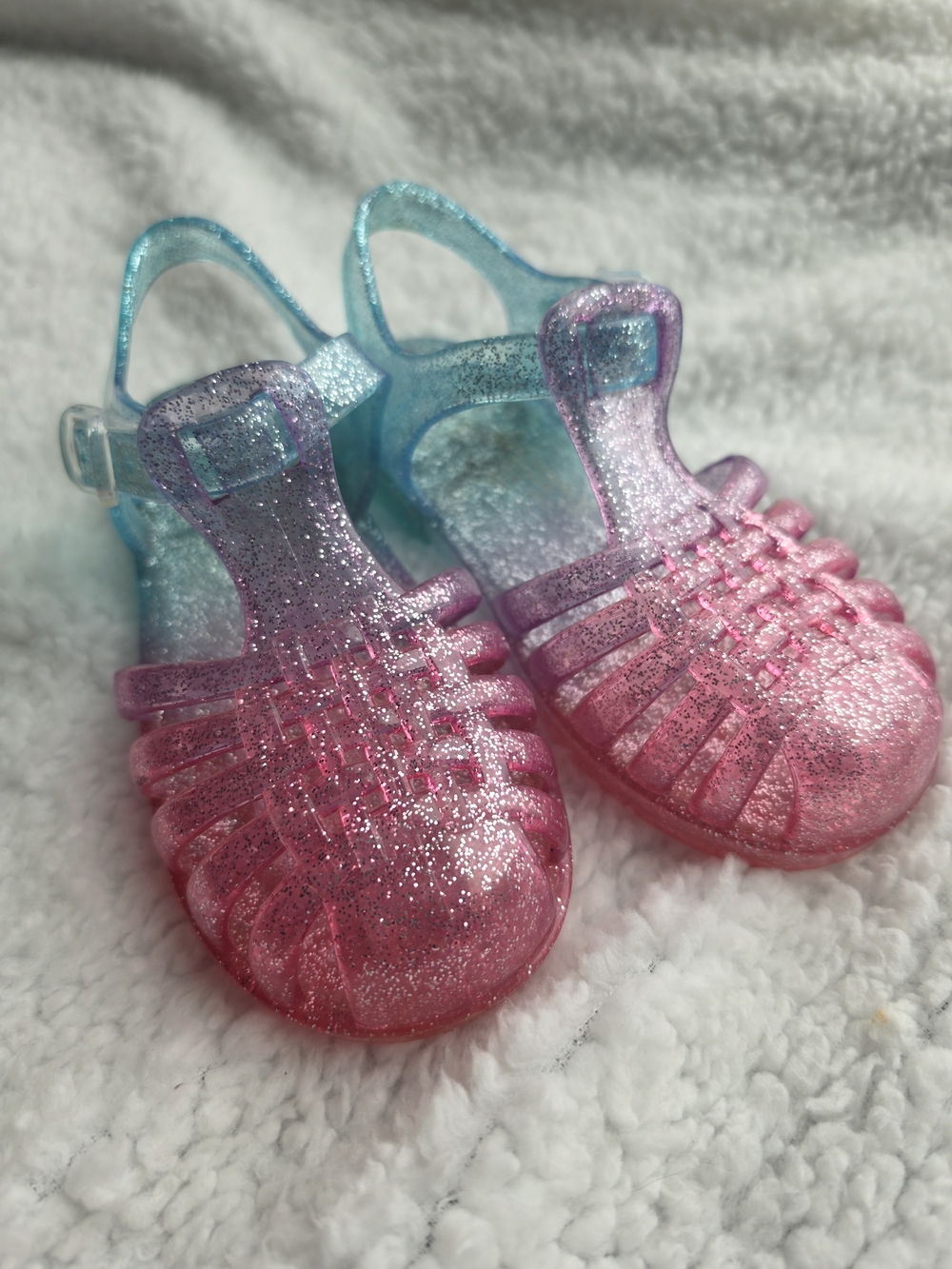 Kids Glitter Jelly Sandals - Pink to Blue Ombre